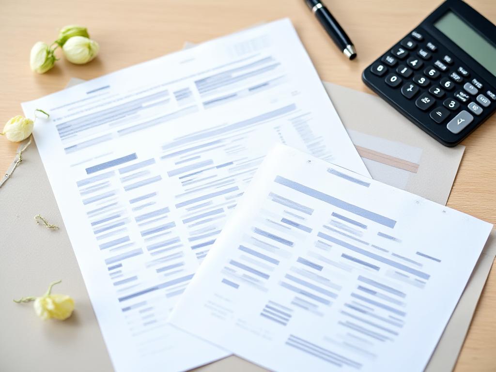 Financial paperwork, calculator and pen arranged on a desk for a divorce finances discussion